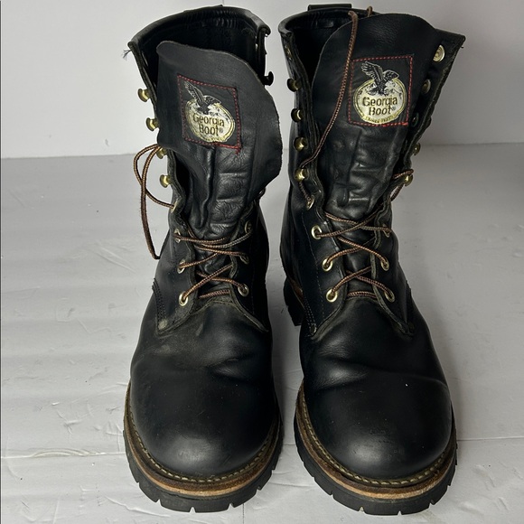 Georgia Boot Black Leather Lace-Up Men's Boots - Picture 1 of 4
